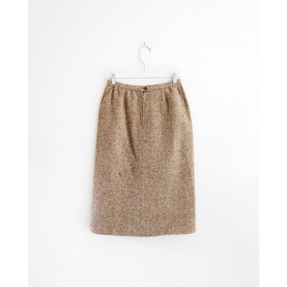 Vintage 80s Tan Tweed Midi Pencil Skirt est. S - Picture 2 of 3